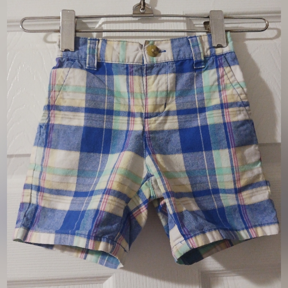 Janie and Jack Shorts Baby Boy 6-12 Months Blue Aqua Yellow Plaid Shorts EUC